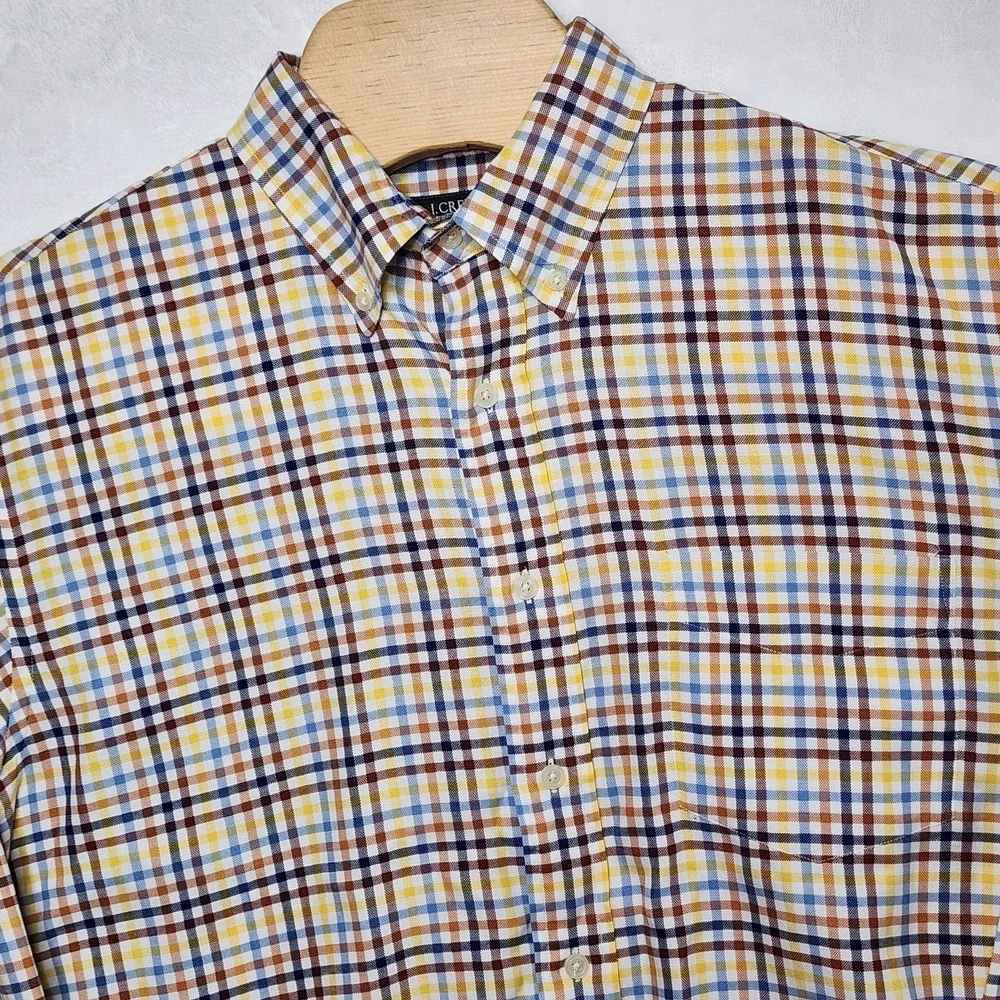 J Crew‎ Mens Blue Orange Check Plaid Lightweight  Long Sleeve Shirt Size L